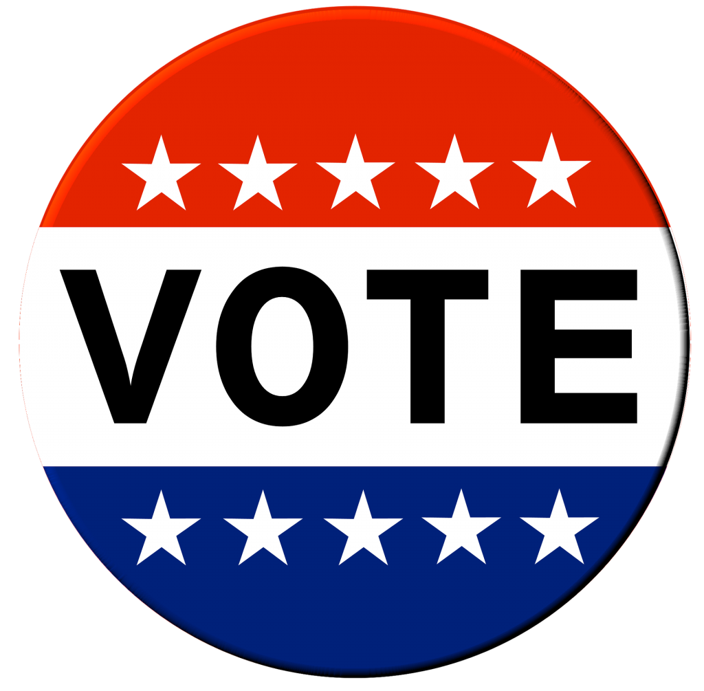 red white and blue "vote" button