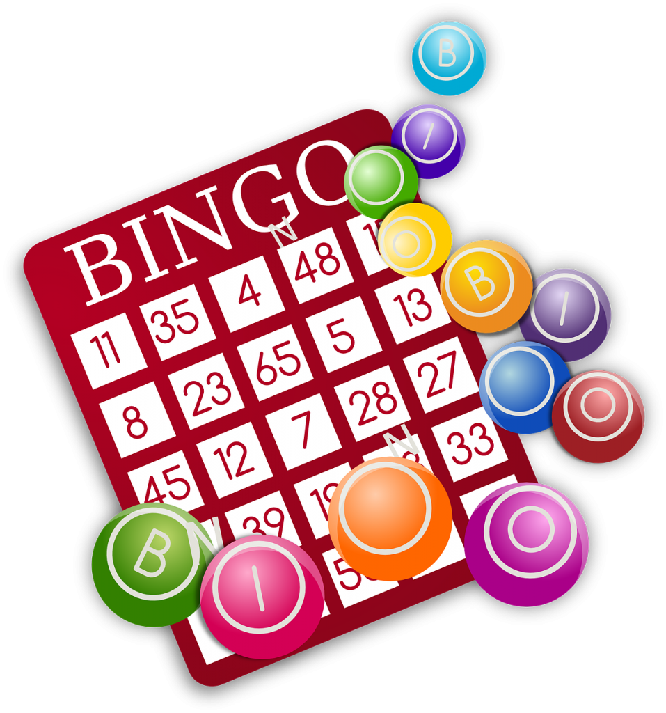 Bingo card and markers